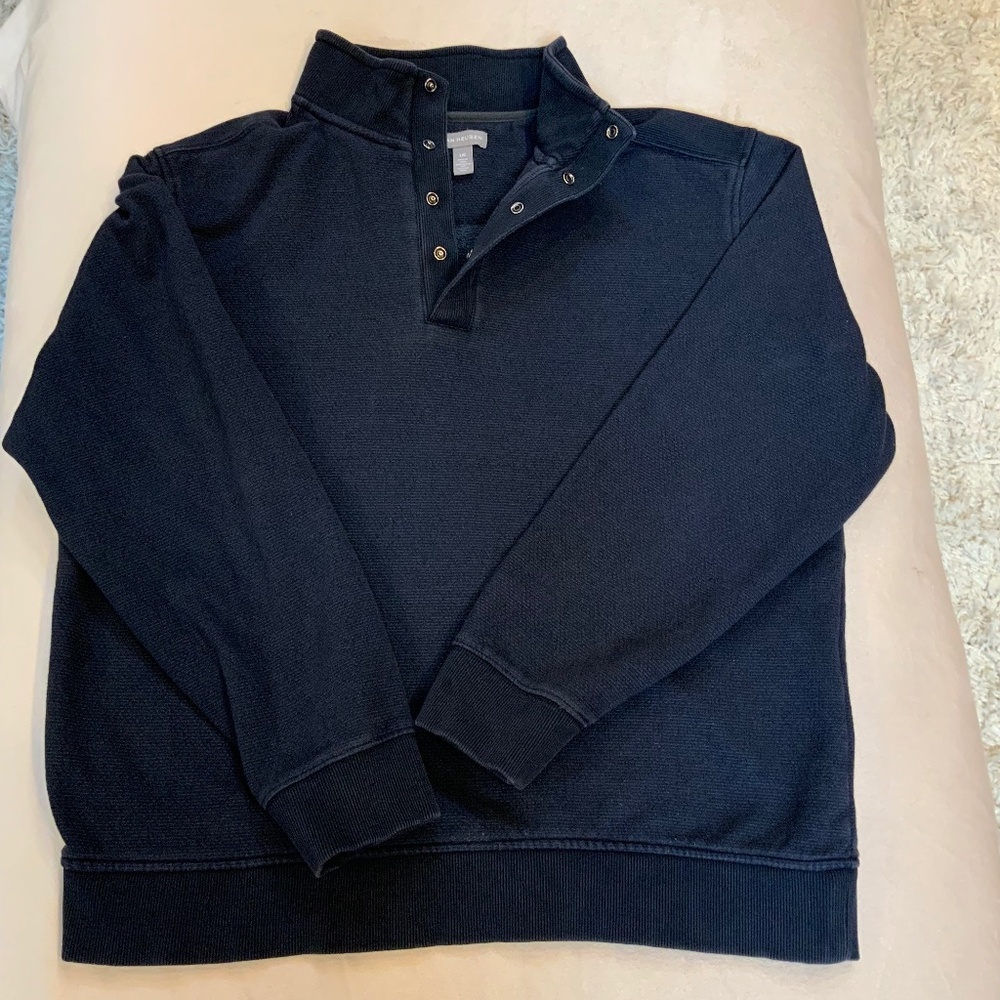 Van Heusen Blue L 1/4 Snap Fleece Corduroy accent Timeless Classic Preppy Resort